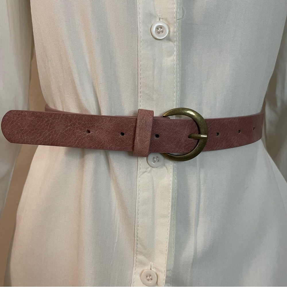 Pink distressed PU leather skinny belt